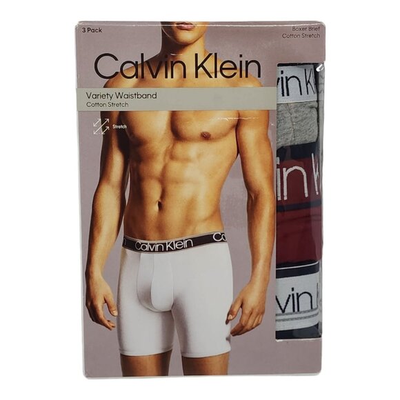 Calvin Klein Mens Boxer Brief 3-Pk L Cotton Stretch Underwear Burgundy Navy Gray - Picture 7 of 7